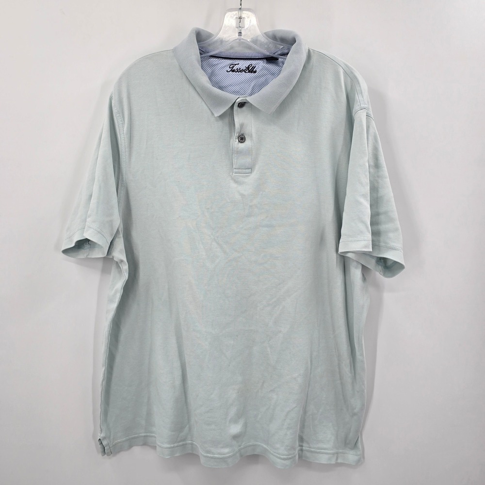 Tasso Elba Mens Large Blue 100% Cotton Short Sleeve Polo Shirt Casual Top